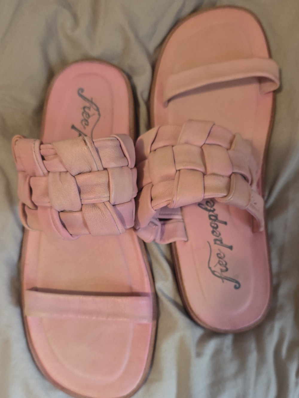 Free People Blush Pink Woven Slide Sandals